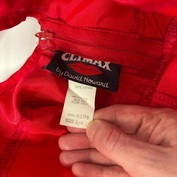 VTG Climax 80s‎ David Howard Red Party Prom NYE Dress Ruffles Dramatic 3/4 *XXS - Picture 10 of 12